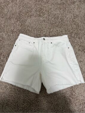 J. Crew High Rise Mid Length Denim Jean Shorts Frayed Hem - White Size 28 / 6